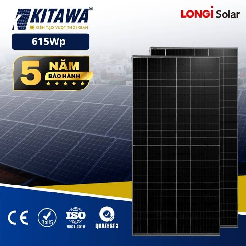 Tấm pin Longi 615Wp hai mặt kính